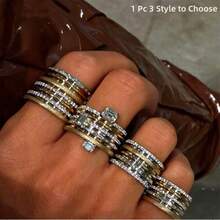 VKHK 1pc Luxurious 14K Gold Plated Shiny Zirconia Decorated Multi-Layer Thick Ring Suitable For Women's Daily And Party Wear Gift - Multicolor - View 2