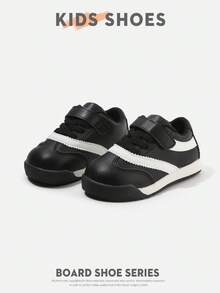 1 Pair Infant Toddler Side Colorblock Striped With Stitching Detail Round Toe Low-Top Design Hook & Loop With Decorative Laces Flat Sole Classic Retro Style Kids Sneakers For Daily Wear, Holiday Outings And More - Black - View 13