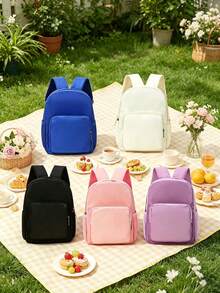 1 pieza Mochila de nailon de unicolor de moda, diseño estilo universitario, multifuncional y regalo perfecto para adolescentes - multicolor - Ver 2