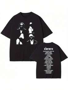 Camiseta de Hip Hop para Hombre Future / Estampado Gráfico "No Confiamos en Ti" / Camiseta Negra de Estilo Urbano con Diseño en la Espalda Blanca / Cuello Redondo Casual / Lavable a Máquina, - Negro - Ver 1