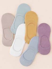 5 Pairs Random Color Women's Solid Color Mesh Breathable Low-Cut Invisible Boat Socks - Multicolor - View 3