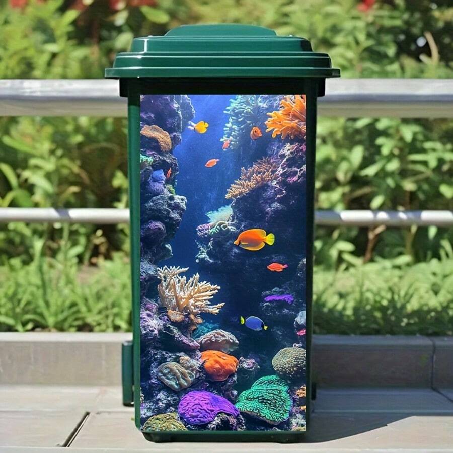 3D 水下世界貝殼麋鹿垃圾桶貼紙 防水 PVC 戶外垃圾桶海報撕拉貼 尺寸 4 - 1Pcs - 查看 1
