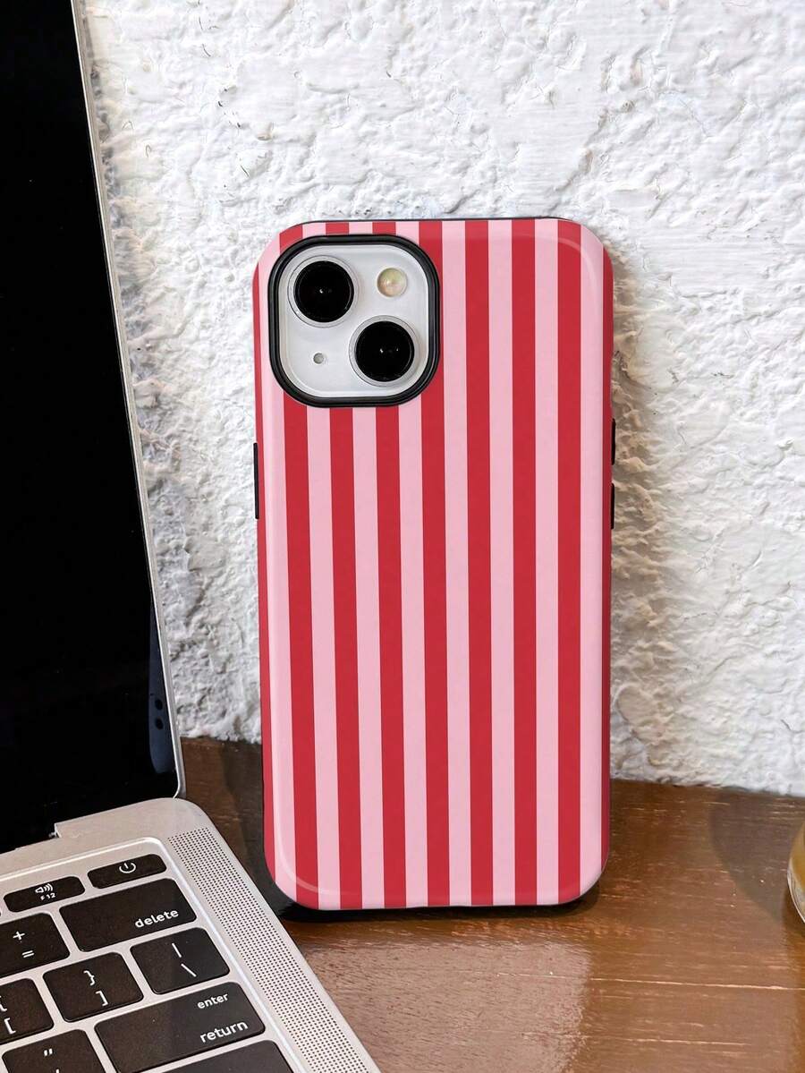 1 Piece Of Simple Artistic Style Colorful Striped Pattern Glossy Two-In-One Hard Phone Case, Compatible With Samsung/11/12/IPhone13/14/15/IPhone16/IPhone17 Pro Max - 白色1 - 查看 1