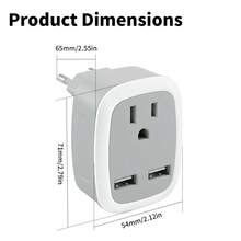Adaptador de viaje de EE. UU. a UE/Reino Unido con 2 tomas de CA y 2 puertos USB (1 USB C) Cargador de pared Adaptador de enchufe 4 en 1 para España - Ver 2