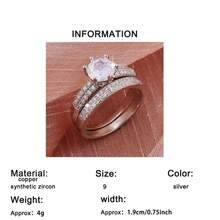 2PCS Elegant Classic Round Cubic Zirconia Ring Set, Couple Rings, Suitable For Wedding, Engagement, Daily, Birthday, Valentine's Day, Anniversary - Silver - View 7