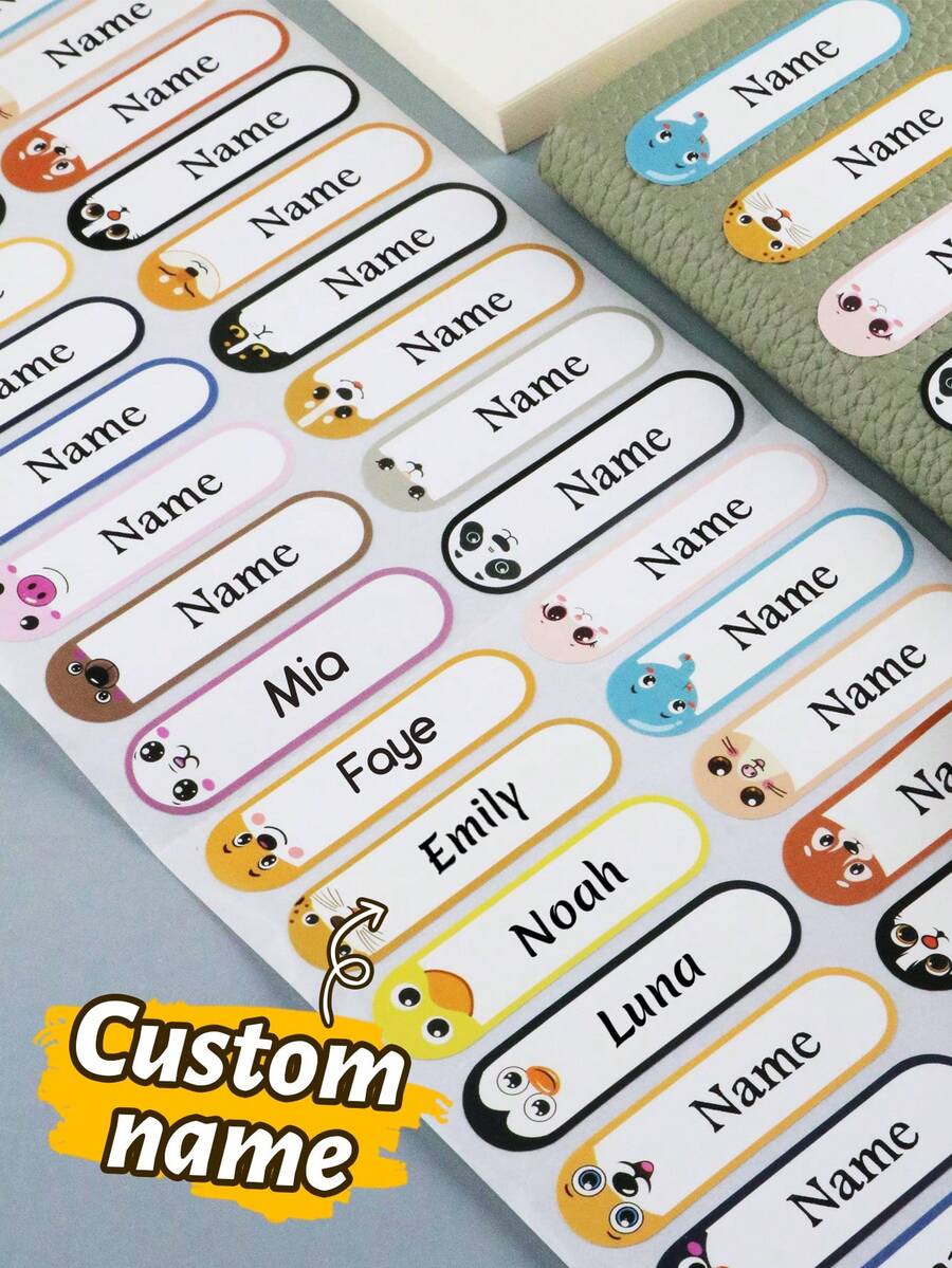 100-500pcs Label Nama Kustom Tanpa Setrika, Label Nama Personalisasi untuk Label Pakaian, Stiker Nama Kustom untuk Label Botol Air, Kembali ke Sekolah - Gaya A - View 1