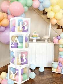 8pcs/Set 25cm Transparent Balloon Box + B A B Y Letter, Birthday Baptism Party Background Decoration Gift Box - Multiple Styles - View 12