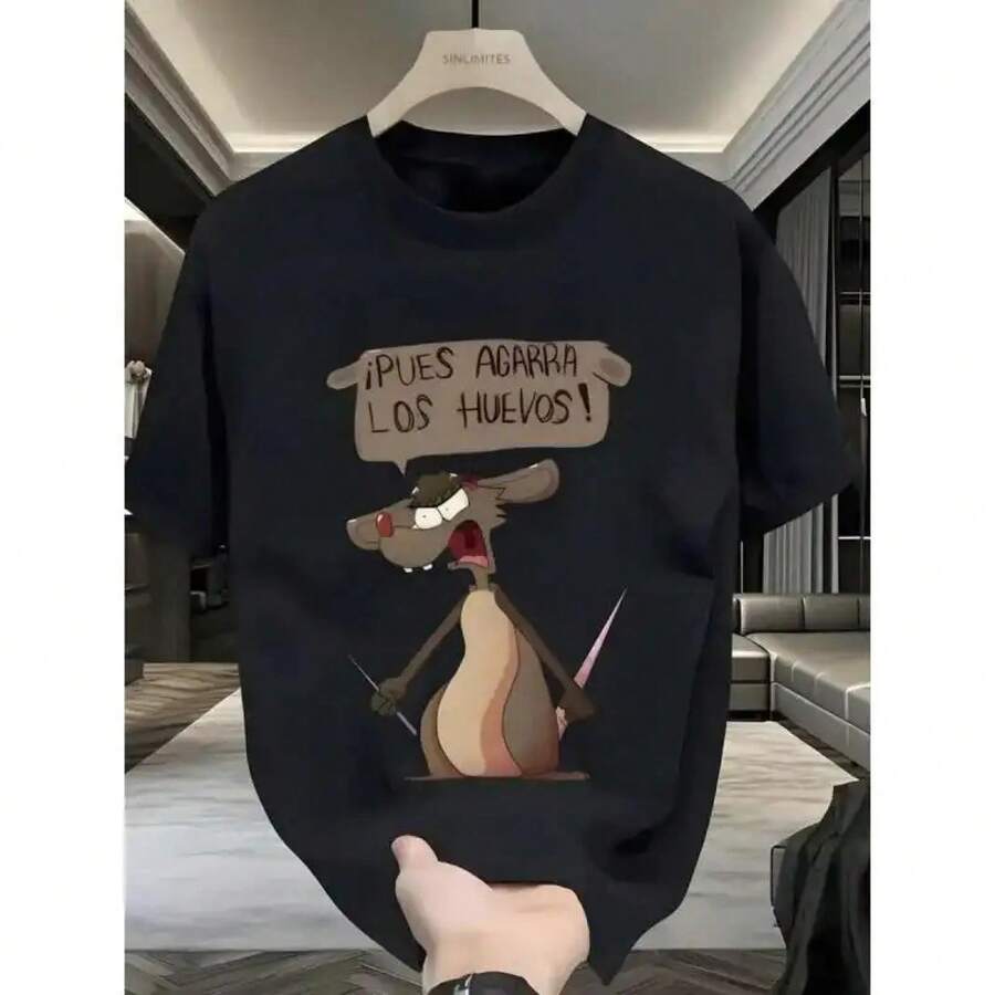 Casual dibujo animado ratón impreso hombre camiseta, cuello redondo manga ,corta tela suave y cómoda deporte ,Carnaval Día de la Independencia regalos adecuada para, temporada de moda. Ideal - Negro - Ver 1