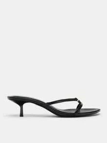 Sandalias tipo slide de tacón alto con punta puntiaguda en color negro, estilo minimalista sexy para chicas, cómodas pantuflas de tacón fino con una tira, estética de mujer madura sexy - Negro - Ver 4