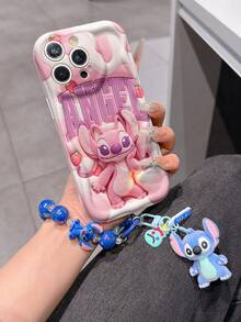Disney Has Authorized, Phone Case - Chain Set, The Stitch Lilo & Stitch 3D Phone Case Plus A Silicone 3D Stitch Bracelet With Metallic Ring Removable Bracelet, Stitch And Angel Pattern, Compatible With Iphone17/16/15/14/13/12/15/XS/XR/X Plus Pro Max, A Stylish Cartoon Phone Case, The Perfect Gift Choice, Phone Protection, Durable Phone Cover, Great Gift For Friends And Family. - 白色 - 查看 1