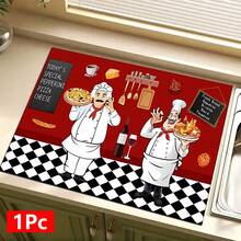 1pc Home Decor Chef Pattern Printed Dish Drying Mat, Espresso Machine Countertop Absorbent Mat, Sink Drainage Mat, Kitchen & Bathroom Supplies - Multicolor - View 12