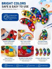 12 Color Solid Watercolor Paint Set, Vibrant, Water-Soluble Painting Tool, Built-In Brush, Dust-Proof Sealed Box, 4 Color Options: Red, Yellow, Blue, Green, Lightweight And Portable Travel Art Tool, Suitable For Sketching, Doodling And Handicrafts, Beginner Use, Especially Suitable For Indoor And Outdoor Painting Creation - Solid Watercolor Paint Set - View 3