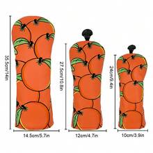 Creative Full-Print Orange Embroidered Golf Club Headcover, Vibrant Fruit Style Design, Lively Energetic Golf Accessory - Orange - View 3