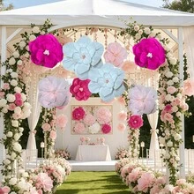 5/10/15 pezzi Fiori di carta 3D rosa/bianchi, fiori decorativi artificiali, accessori per decorazione di matrimoni e feste, adatti per feste di compleanno, matrimoni, raduni, celebrazioni, eventi festivi, decorazione dell'atmosfera della scena, parete di sfondo, parete, finestra, decorazione di archi, decorazione sospesa - multicolore - Visualizzare 7