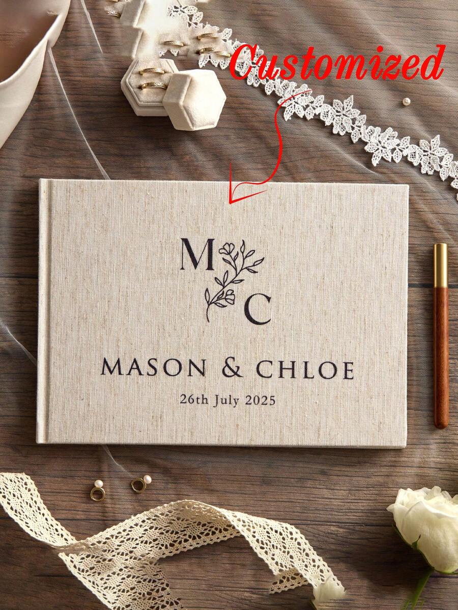 客製化婚禮賓客簽名簿 亞麻相簿 婚禮紀念品 訂婚剪貼簿 客製化週年禮物 婚禮裝飾