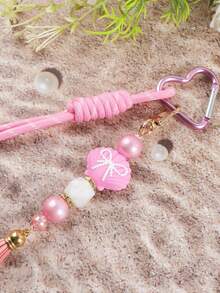 1 Pink Silicone Shell Bead Keychain-A Summer Must-Have. Silicone Bead Keychain Bracelet: A Cute Car Keychain Perfect For Women And Girls. - 2834 - View 9