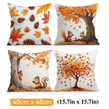 4pcs Autumn Maple Leaf & Squirrel Pattern Pillow Covers, Single-Sided Printed Cushion Covers, Suitable For Living Room, Bedroom, Home Decor, All-Season Use - Multicolor - View 12