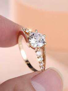 1 Elegant And Delicate Women's Ring Featuring A Twisted Band Set With White Zirconia-Simple Yet Sophisticated Perfect For An Engagement Or Anniversary - Yellow Gold - View 1