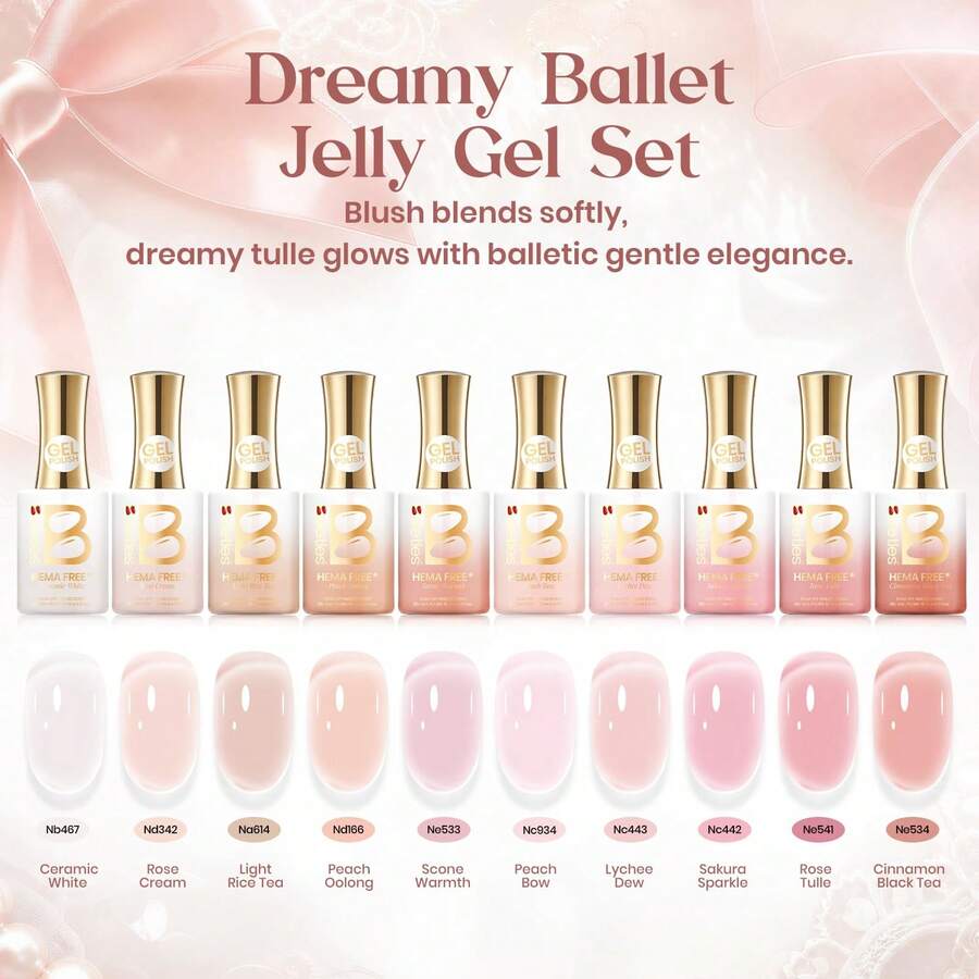 Beetles 10 Colors 15ML Nude Gel Nail Polish Set Neutral Pink Jelly Sheer Translucent Colors UV LED Soak Off French Nail Art Kit - 10 Colors 15ML Neutral Jelly Pink - 查看 1