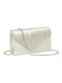 Helyda Ivory High-End Satin Fabric Women's Flap Clutch Bag Evening Bag Envelope Bag, Featuring Pleated Design, Clutch/Handbag/Shoulder Bag/Crossbody Bag, Suitable For Weddings/Parties/Balls/Evening Events And Other Gatherings. - Ivory - View 6