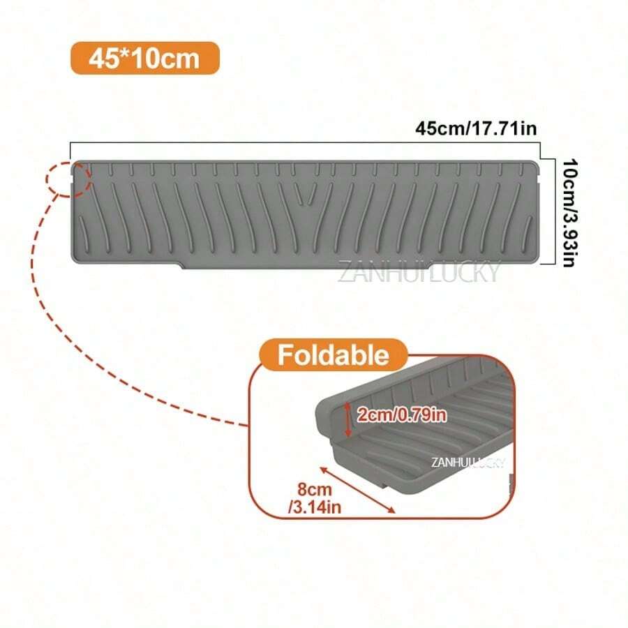 2026 Kitchen Anti-Splash Accessory Set: Drip Tray + Non-Slip Utensil Drying Mat - Grey 45*10cm - View 1