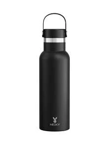 Meoky 17oz/500ml 真空保溫不鏽鋼水壺，附攜帶手柄蓋，大容量且易於攜帶，長效保溫保冷，適合學生、辦公室、健身房及戶外旅行 - 黑色 - 查看 7