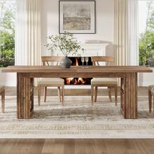 LITTLE TREE 79 Inch Farmhouse Dining Table  For 6, Large Kitchen Table With Storage Shelves, Rectangular Wooden Dinner Table For Dining Room Kitchen, Brown - 棕色 - 查看 3