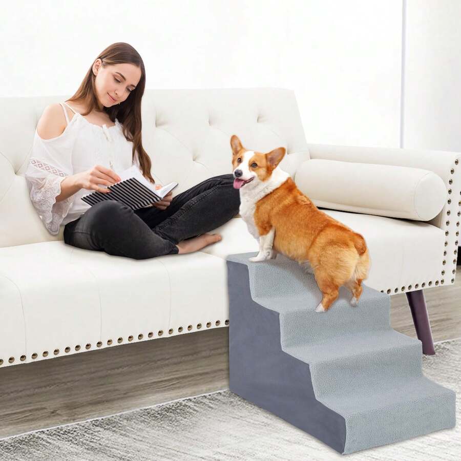 Pet Stairs Anti-Slip Dog Steps – With Removable Washable Cover, Sturdy Steps For Small Or Elder Pets, For Bed, Sofa. - 灰色 L - 查看 1