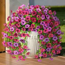 4 Stücke künstliche hängende Blumen für den Außenbereich, UV-beständige künstliche Pflanzen für Frühling und Sommer Dekoration, sehen echt aus, künstliche lila und rote Blumen für Außenpflanzgefäße, Veranda, Terrasse Dekoration, ideal für Raumdekoration, Hochzeitszubehör, Feiertagsparty, Garten, Heimdekoration - Verschiedenfarbig - Übersicht 8