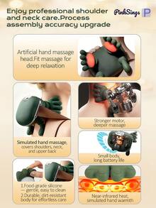 PinkSings Multifunctional Realistic 5-Finger Hand Shoulder & Neck Massager, Electric Neck & Shoulder Massager, Wireless Portable USB Rechargeable. Deep Tissue Massage, Suitable For Neck, Shoulders, Back, Arms And Legs. 2000mAh - Army Green - View 5