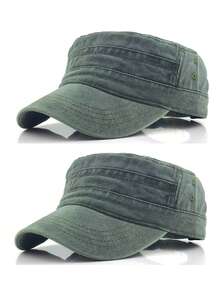 1pc Unisex Washed Distressed Flat Top Cap, Summer Casual Sun-Shading Military Hat, Outdoor Windproof Visor Hat, Suitable For Matching Outfits - Multicolor - View 24