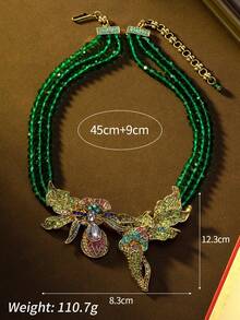 Vintage-Style 3D Fly & Flower Design Elegant Luxury Niche Exquisite High-End Fashion Jewelry Necklace And Ear Studs/Ear Clips, Made Of Alloy And Gemstone Accents, Suitable For Banquets, Parties, Vacations, Travel, Vintage-Themed Gatherings, And Daily Commute, Premium Gift For Girlfriend Or Best Friend - Multicolor - View 5
