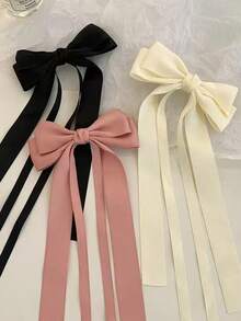 3pcs Solid Color Long Bow Hair Clips, Versatile Casual Style Hair Accessories, Suitable For Daily Wear And Outings, Perfect Gift Choice - Multicolor - View 2