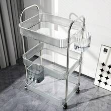 1pc Transparent Movable Cosmetic Storage Cart, Large Capacity Multi-Functional Bathroom Supplies Display Rack, Bathroom Accessories Outdoor Decor - Multicolor - View 5