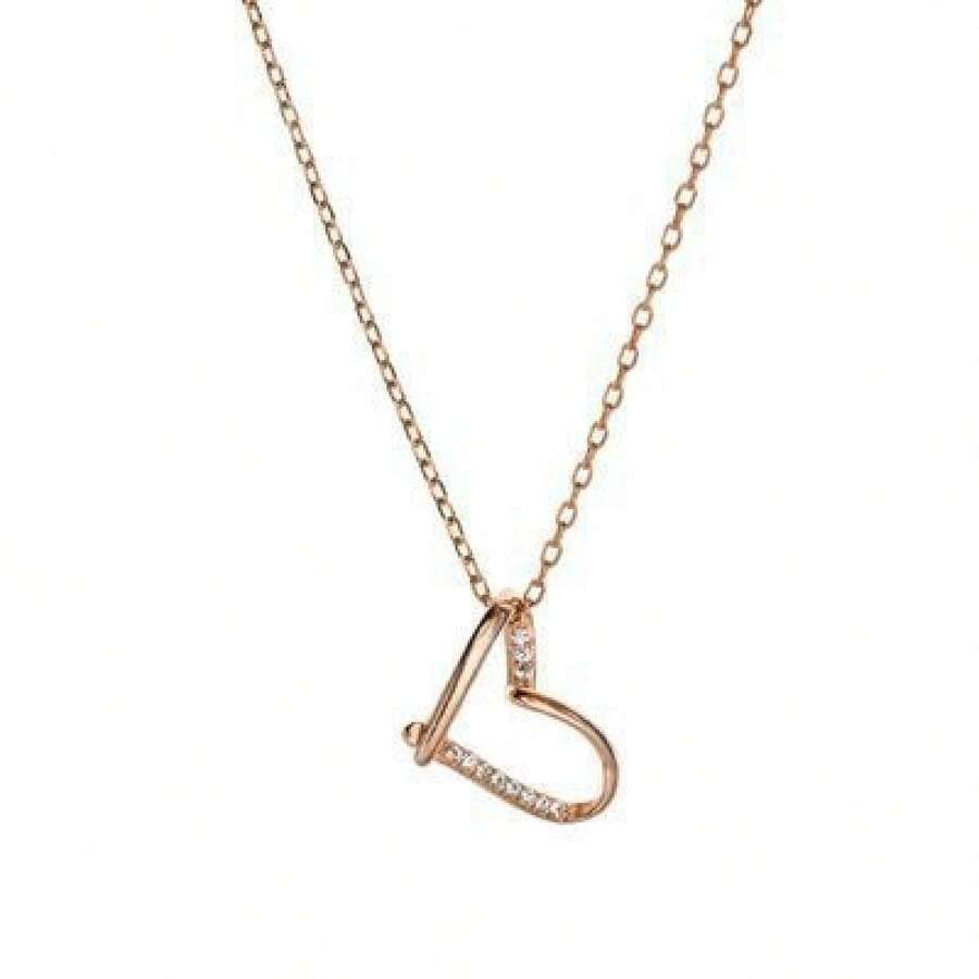 Collar en forma de corazón con cadena para clavícula - Oro rosa - Ver 1
