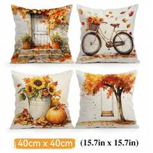 4 Stück Landhausstil Herbstthema Muster Kissenbezüge ohne Füllung, einseitig bedruckte Kissenbezüge, geeignet für Wohnzimmer, Schlafzimmer, Heimdekoration, Ganzjahres-Kissenbezüge - Verschiedenfarbig - Übersicht 11