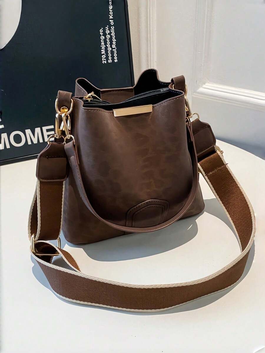 Leopard Print, Classic Vintage Women's Handbag With Premium Texture And Wide Strap, Shoulder Bag And Crossbody Bag For Work, Going To The Office, Dates, Shopping, Sophisticated Urban Everyday Bag - 咖啡 - 查看 1
