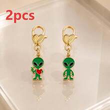 2 piezas/10 piezas Llavero colgante mini alien de aleación con efecto gota de aceite, unisex, personalizable, adorno para bolso - Multicolor - Ver 5