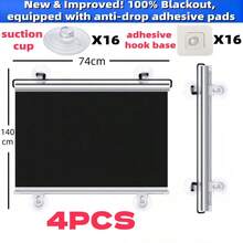 1/2/4pcs Portable Blackout Roller Blinds With Suction Cups, Sun Protection, Heat Insulation, Privacy Window Shades, No Installation Required, For Home/Bedroom/Office/Bathroom/Storage Room, Car Sunshade, Suitable For Families And Travelers - Full Shading - View 16