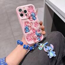 Disney Has Authorized, Phone Case - Chain Set, The Stitch Lilo & Stitch 3D Phone Case Plus A Silicone 3D Stitch Bracelet With Metallic Ring Removable Bracelet, Stitch And Angel Pattern, Compatible With Iphone17/16/15/14/13/12/33/XS/XR/X Plus Pro Max, A Stylish Cartoon Phone Case, The Perfect Gift Choice, Phone Protection, Durable Phone Cover, Great Gift For Friends And Family. - 白色 - 查看 2
