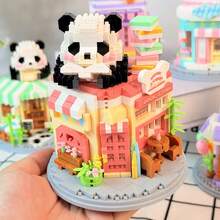 Mini Panda House Street Scene Store Building Set, Cute Panda Coffee House Building Blocks Toy, Miniature Building Blocks Toy Model, Creative Panda Animal Building Blocks Toy, Home Decor, Birthday, Halloween, Thanksgiving, Christmas Gift, 800+ Pieces - Multicolor - View 6