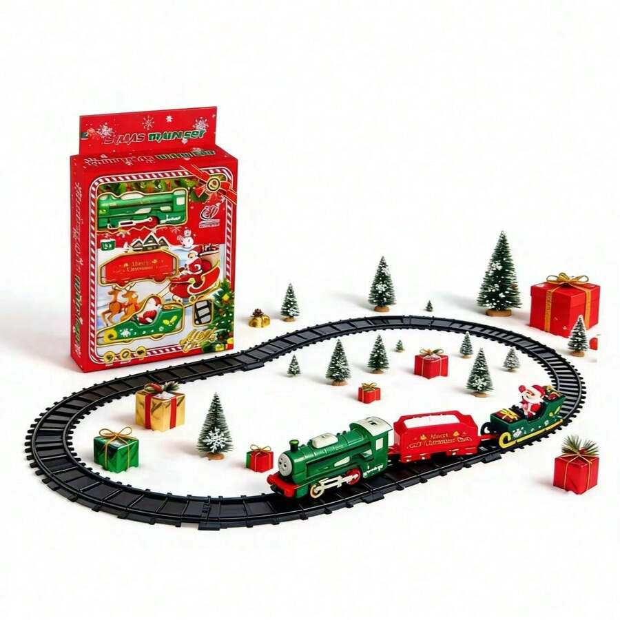 Set Kereta Api Natal, Kereta Listrik dengan Rel dan Santa Claus serta Kemasan Kotak Hadiah, Mainan Kereta Api Liburan, Hadiah Dekorasi Natal, Cocok untuk Hadiah Pesta Liburan - MultiWarna - View 1