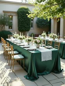 1pc Rectangular Tablecloth, Non-Fading Satin Tablecloth, Suitable For High-End Hotel Banquets, Wedding Banquets, Restaurant Party Decorations - Dark Green - View 16