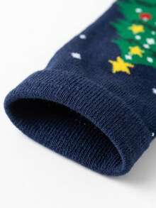 1 Par de Meias Masculinas com Estampa Divertida de Árvore de Natal, Cano Médio, Uso Diário Outono/Inverno, Presente de Halloween/Natal para Namorado, Filho, Marido - Multicolorido - Visão 6
