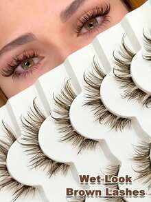6 Pairs Glossy Brown False Eyelashes, Transparent Band, Fluffy Reusable, Extendable, Suitable For Dramatic Voluminous Lightweight Makeup, Makeup Tool - View 8
