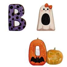 Cute Halloween BOO Wooden Desktop Decor, Polka Dot Ghost & Bat Pumpkin Sign, Spooky Style Multi-Layer Tray Ornament, Autumn Halloween Home Decoration, Suitable For Party Lovers - A - View 4