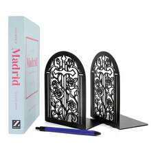 European Style Church Arch Rose Hollow Metal Book Stand Set, Retro Iron L-Shaped Book Blocking Board, Suitable For Literary Readers, Students, And Study Storage Enthusiasts. Desktop Books Are Fixed For Storage, Decorative Ornaments, And Gifts. - B355 - View 4