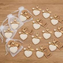 2pcs/Set Glossy Pearl Heart Keychain Gift Set, Includes Thank You Card Tag And Organza Mesh Bag, Elegant White Beaded Heart Keyring, Wedding Bridal Shower Baby Shower Guest Favor, Suitable For Women - View 5