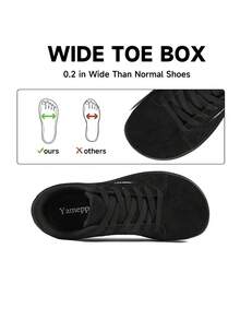 Women's Plus Size Wide Fit Minimalist Casual Sneakers, Soft & Bouncy Barefoot Feel, Versatile Daily Commute & Weekend Outing Shoes - Black - View 6