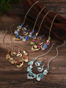 Cring Coco 2pcs/Set Perhiasan Wanita Set Fashion Boho Nautical Geometris Kalung dan Anting untuk Pesta Sehari-hari, Liburan, Festival Musik, Pantai, Aksesoris, Hadiah - geometri - View 12